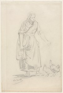 Contadina che nutre i polli da Jean Baptiste Camille Corot