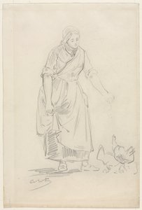 Contadina che nutre i polli da Jean Baptiste Camille Corot