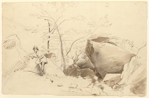 Penna e inchiostro bruno, pennello e lavaggio bruno a matita su carta da Jean Baptiste Camille Corot