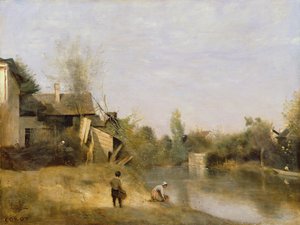Riva del fiume a Mery sur Seine, Aube, c.1870 da Jean Baptiste Camille Corot