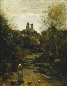 Semur, la strada per la chiesa, c. 1855-1860 e 1872-1873 da Jean Baptiste Camille Corot
