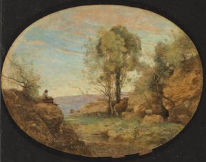 Pastore che osserva una gola rocciosa, 1859 da Jean Baptiste Camille Corot