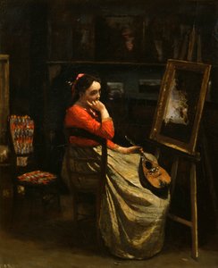 Il Laboratorio di Corot, Giovane Donna con Blusa Rossa, 1865-1870 da Jean Baptiste Camille Corot
