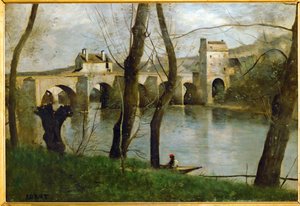 Il ponte di Mantes, Francia ... da Jean Baptiste Camille Corot