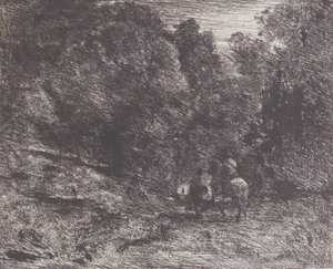 Due viaggiatori in una foresta Le Cavalier en forêt et le piéton, 1854 da Jean Baptiste Camille Corot