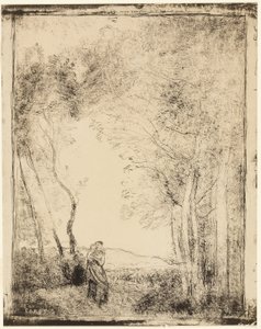 Giovane madre al margine del bosco