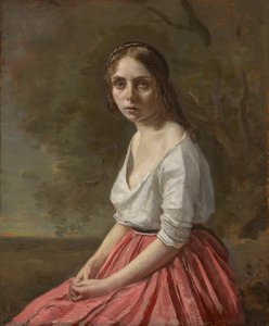 Giovane donna con gonna rosa da Jean Baptiste Camille Corot