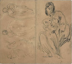 Schizzi: Quattro figure e Madre seduta con bambino (recto); Madre seduta con bambino (verso)
