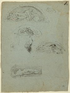 Figura in piedi in una nicchia e studi per il gruppo Ugolino (recto); Prelato in rosso in una folla (verso) da Jean Baptiste Carpeaux
