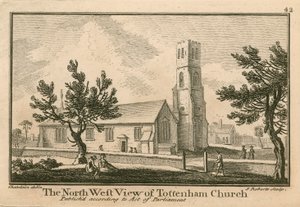 La vista nord-ovest della chiesa di Tottenham, Londra da Jean Baptiste Claude Chatelain