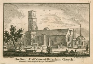 La vista sud-est della chiesa di Tottenham, Londra da Jean Baptiste Claude Chatelain