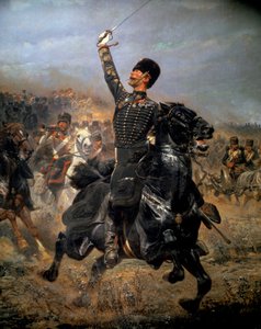 In batteria, carica di cavalleria (1870). Dipinto di Edouard Detaille (1848-1912)
