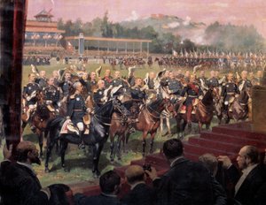 La distribuzione delle bandiere a Longchamp dal Presidente Jules Grevy alla presenza di Leon Gambetta il 14 luglio da Jean Baptiste Edouard Detaille