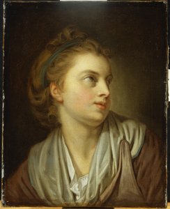 Una ragazza, busto, con una fascia verde nei capelli, che guarda in alto da Jean Baptiste Greuze