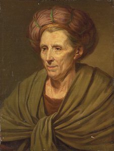 Ritratto di una donna, busto, con un turbante marrone e uno scialle verde da Jean Baptiste Greuze