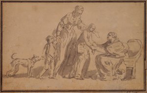 Due bambini e madre accolti da una vecchia infermiera da Jean Baptiste Greuze