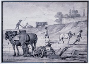 Agricoltura: scena di aratura da Jean Baptiste Huet