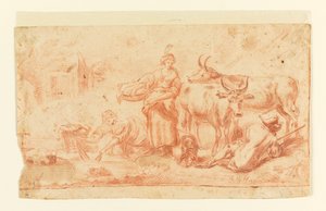 Donne che lavano vicino a un pastore di mucche da Jean Baptiste Huet