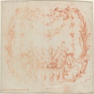 Design murale rococò con una fontana e cigni [verso] da Jean Baptiste Joseph Pater