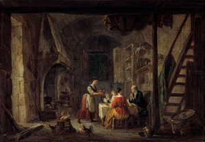 Il Benedicite Scena di pasto in una famiglia di contadini, la preghiera da Jean Baptiste Lallemand