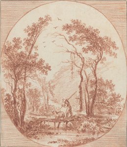 Un contadino e una pecora che attraversano un ponte rustico da Jean Baptiste Le Prince
