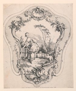 Pannello Rocaille, con scena di una pastorella da Jean Baptiste Le Prince