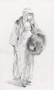 Donna russa con manicotto di pelliccia di Jean-Baptiste Le Prince (1734-1781), tra il 1758 e il 1761