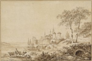 Pastori in un paesaggio davanti a una città fortificata da Jean Baptiste Le Prince