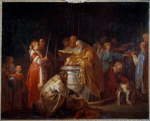 Battesimo russo, un pope ortodosso battezza un bambino davanti ai suoi genitori da Jean Baptiste Leprince