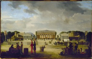 Vue du grand théâtre élevé sur la place de la Concorde pour la fête de la Paix, le 18 brumaire, an X (9 novembre 1801), nel 1801 da Jean Baptiste Louis Cazin