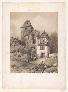 Villaggio di montagna con gruppo di figure (serie: Disegni a inchiostro lavato su pietra) da Jean Baptiste Louis Hubert
