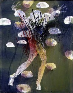Bagnante nella piscina di ninfee