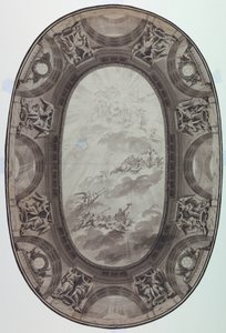 Disegno, Progetto per la decorazione pittorica del soffitto di una sala (soffitto ovale dipinto), 1761 da Jean Baptiste Marie Pierre
