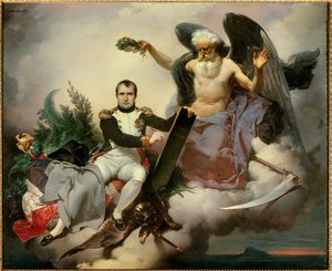 Napoleone I incoronato dal Tempo, scrive il Codice Civile. Allegoria del Tempo, sotto le sembianze di un vecchio angelo incorona Napoleone Bonaparte (1769-1821) al momento della revisione del suo codice di leggi noto come Codice Napoleonico promulgato nel 