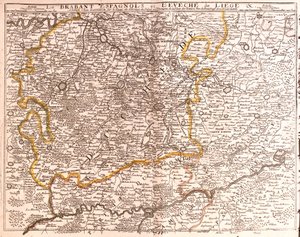 Mappa del Brabante spagnolo (Brabante fiammingo e vallone) e della diocesi di Liegi (Belgio) (Incisione) da Jean Baptiste Nolin