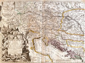 Mappa del corso del fiume Danubio in Germania (incisione)