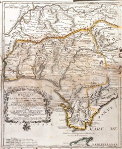 Mappa dei regni di Granada e Andalusia (Spagna) (incisione) da Jean Baptiste Nolin