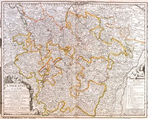 Mappa della provincia della Lorena (Francia) (incisione) da Jean Baptiste Nolin