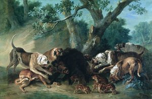 Una scrofa selvatica e i suoi piccoli attaccati dai cani da Jean Baptiste Oudry