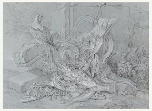 Disegno, Natura morta con pesce e pappagallo, 1740 da Jean Baptiste Oudry