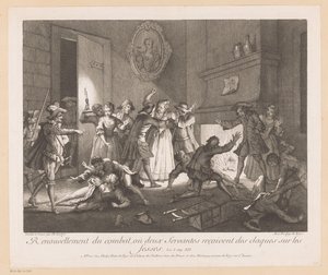 Interno con gruppo di persone che combattono da Jean Baptiste Oudry