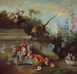 Natura Morta con Scimmia, Frutta e Fiori, 1724 da Jean Baptiste Oudry