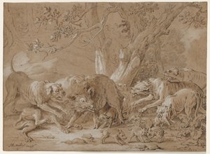 Scrofa selvatica e i suoi piccoli attaccati dai cani, 1748 da Jean Baptiste Oudry