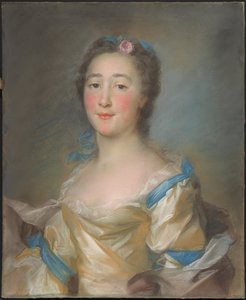 Una Giovane Signora in un Abito Giallo con Nastri Blu da Jean Baptiste Perronneau