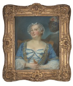 Ritratto di una donna in abito blu e del suo servitore nero da Jean Baptiste Perronneau
