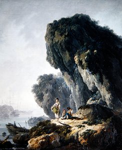 Paesaggio costiero con figure su una roccia da Jean Baptiste Pillement