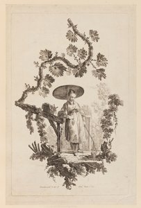 Figura con parasole sotto un ramo