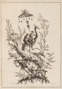 Cavalieri di struzzo, tavola da un set di rappresentazioni di chinoiserie da Jean Baptiste Pillement
