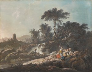 Pastori che riposano vicino a un ruscello da Jean Baptiste Pillement