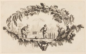 Tre figure che giocano con una palla, da "Recueil de Plusieurs Jeux d